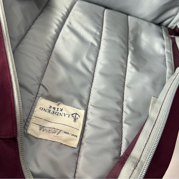 Lands End Kids Backpack School Hiking Travel Gray Purple Canvas Bottle Pockets - Picture 5 of 5